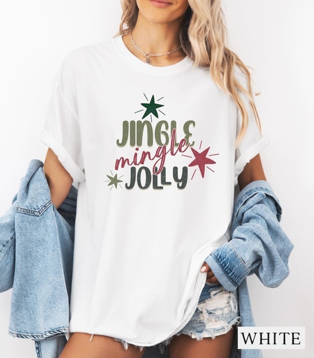 JINGLE MINGLE JOLLY Womens Holiday Graphic Tee